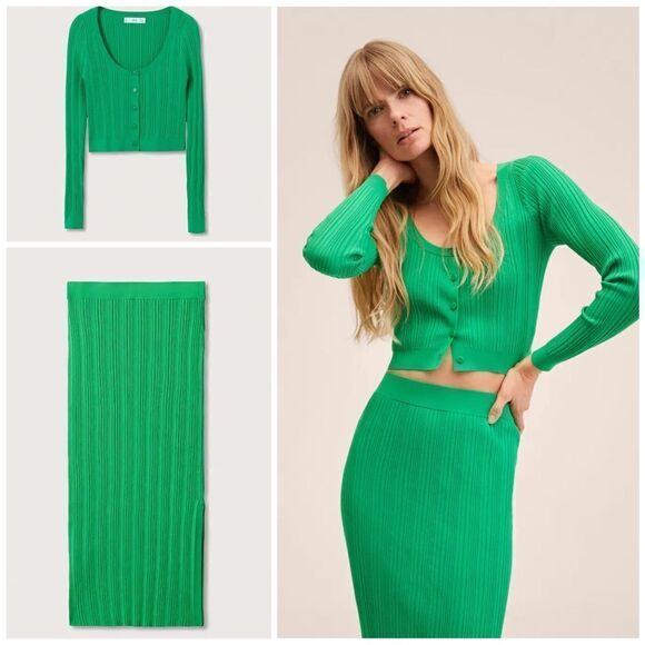 Mango Green Co-Ord Set New Skirt Cardigan - Picture 2 of 13
